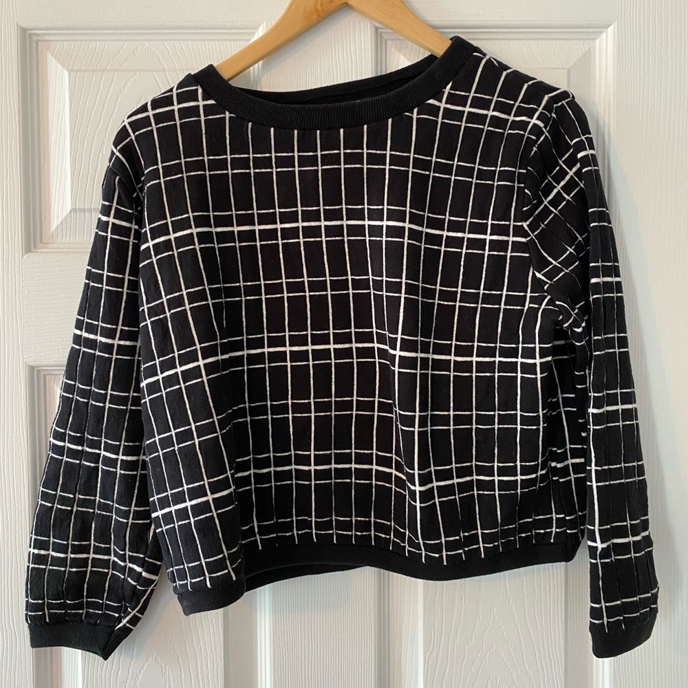 Zara - cropped knit - rectangle pattern - Navy - s